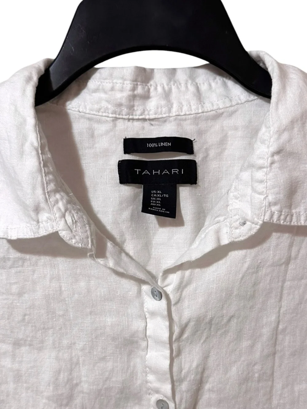 TAHARI 100% linen white long sleeve button front shirt size XL - Picture 3 of 5